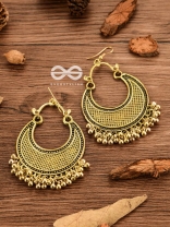 The Meshed Moon (Golden) - Oxidised Boho Earrings