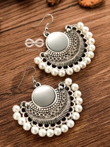 The Elegant Tribals - White - Oxidised Boho Earrings