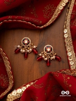 RUDRARAGA - MELODY OF RED - INTRICATE KUNDAN EARRINGS  WITH RUBY BEADS AND GOLDEN DETAILS