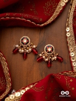 RUDRARAGA - MELODY OF RED - INTRICATE KUNDAN EARRINGS  WITH RUBY BEADS AND GOLDEN DETAILS
