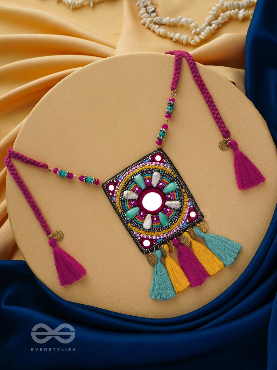 ABHATI - THE BRIGHT APPEARING - BEADS, SEQUINS, MIRROR AND METAL COINS EMBROIDERED NECKPIECE