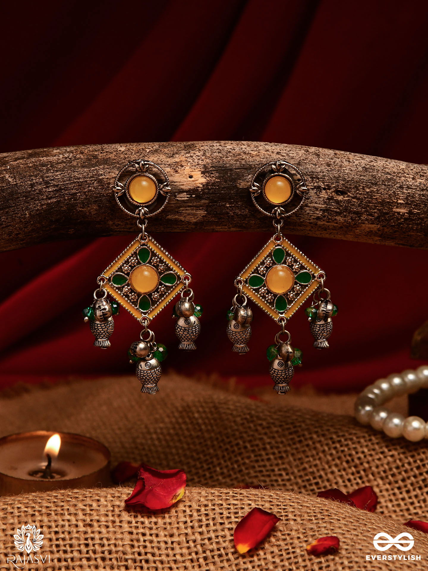 JALRANG – VIBRANT ENAMEL EARRINGS WITH FISH CHARMS