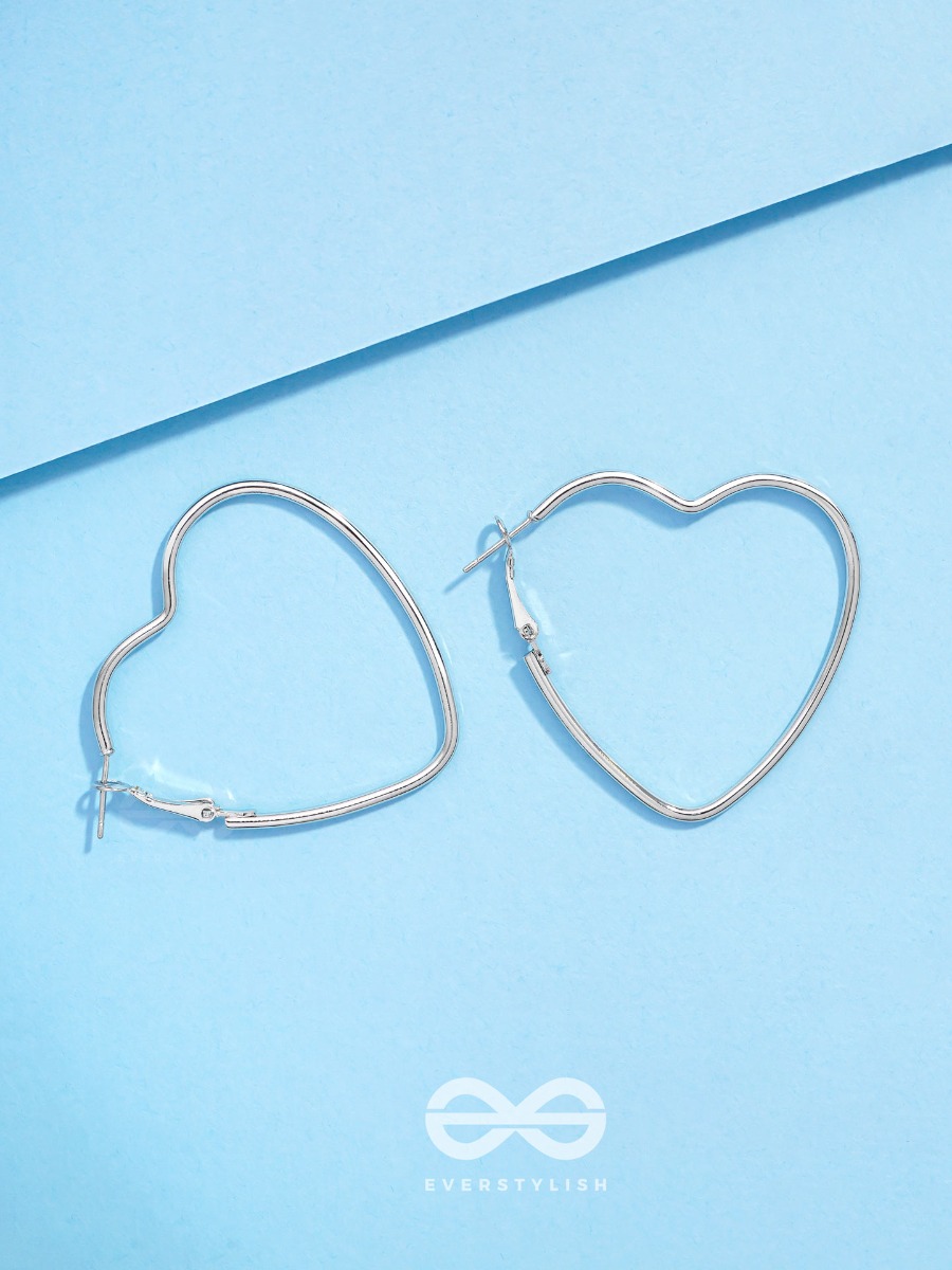 Love Me Like I do - Trendy Heart Hoops- Silver